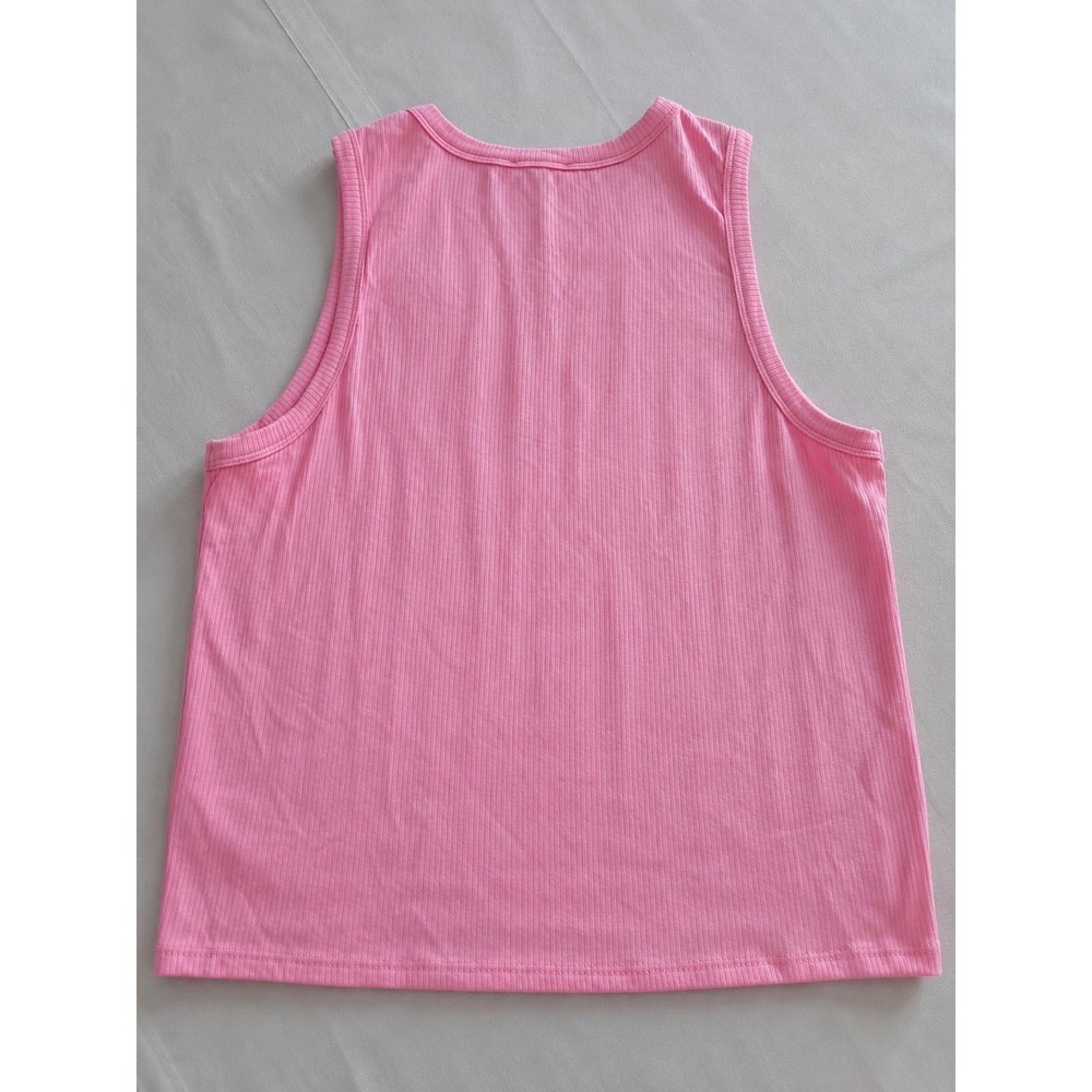Plus Size 3X Pink Ribbed Tank Top Pearl Beaded Studded Y2K Coquette Stretch - Picture 4 of 10